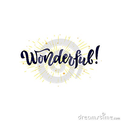 Wonderful Word isolated with stars. Hand calligraphy lettering. As logo, icon, tag, label expression, sticker, card. Vector Illustration