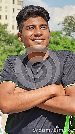 Wondering Latino Teen Boy Stock Photo