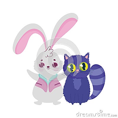 Wonderland, rabbit and cat cartoon character Vector Illustration