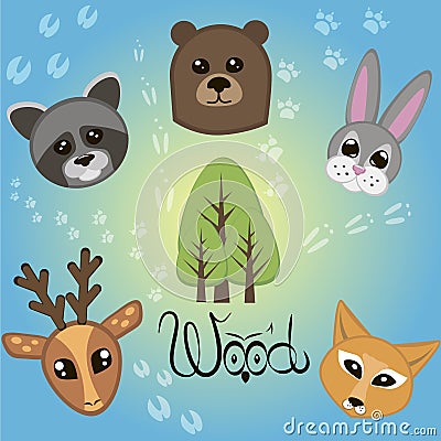 Wood animals Vector Illustration