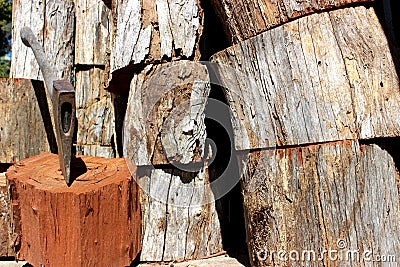 Wood and axe Stock Photo