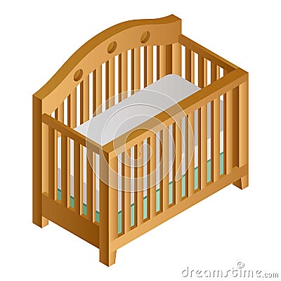 Wood baby crib icon, isometric style Vector Illustration