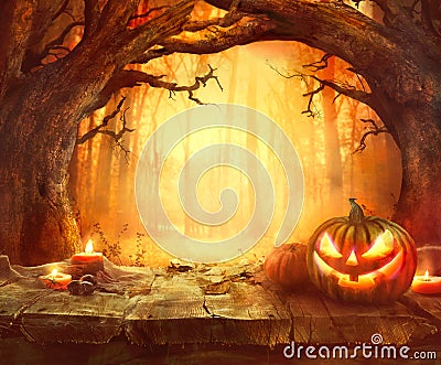 Wood background for Halloween Stock Photo