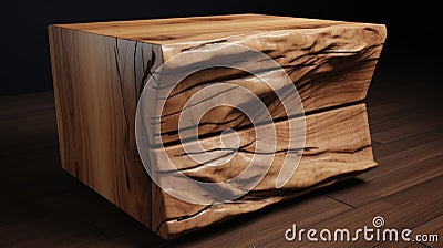 Organic Sculpted Wooden Nightstand With Realistic Texture Stock Photo