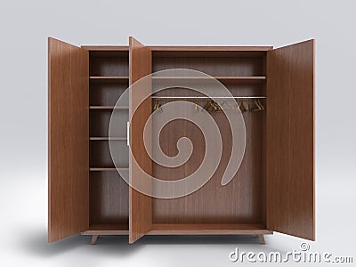 Wood big open cupboard; Cartoon Illustration