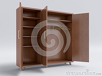 Wood big open cupboard; Cartoon Illustration