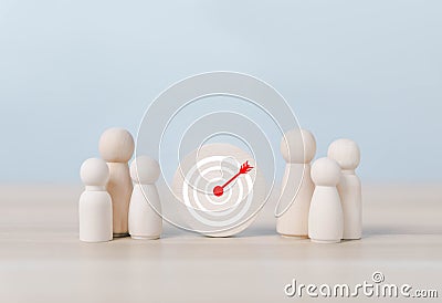 wood block people show the target icon, focus goal strategy to success invest objective and growth of the company. concept of Stock Photo