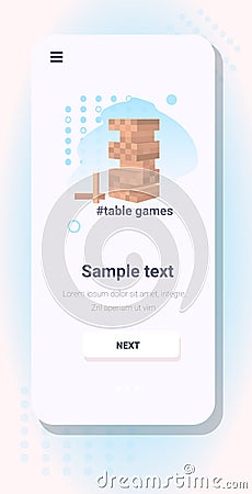 Wood block stack tower table game concept smartphone screen Vector Illustration