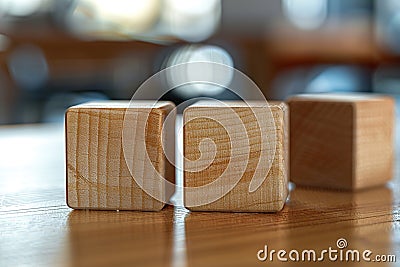 Wood blocks on the office desk. Blank space to add design or text. Generative Ai Stock Photo