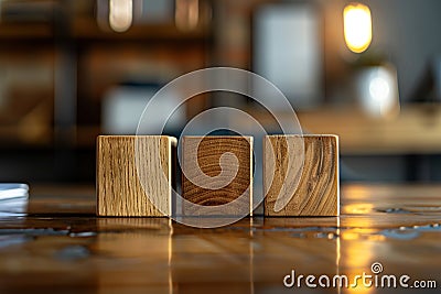 Wood blocks on the office desk. Blank space to add design or text. Generative Ai Stock Photo