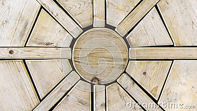 Wood boards arranged in a sunburst pattern background Stock Photo