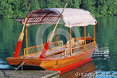 Wood Boat at Bled Lake Stock Photo