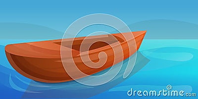 Wood boat lake concept banner, cartoon style Vector Illustration