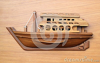 Wood boat model on wood Stock Photo