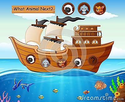 Wood boat sailing with farm animals theme Vector Illustration