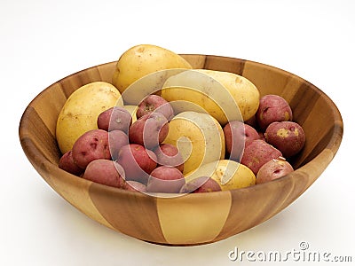 Wood Bowl Potato Stock Photo