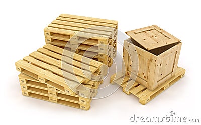 Wood boxes on wooden palette Stock Photo