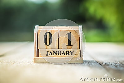 Wood brick block show date and month calendar of 1st January or New year day. Stock Photo