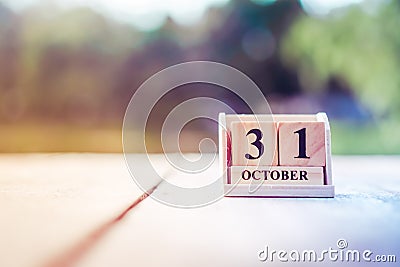 Wood brick block show date and month calendar of 31th December meaning The end of years. Stock Photo