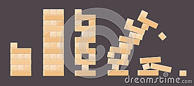 Wood bricks details from tower games for kids Vector Illustration