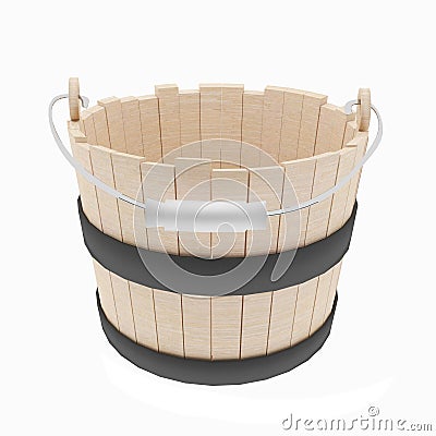 Wood bucket object on isolated white in 3D illustration Cartoon Illustration