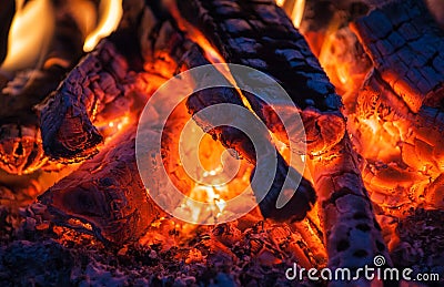 Wood burning on fire Stock Photo