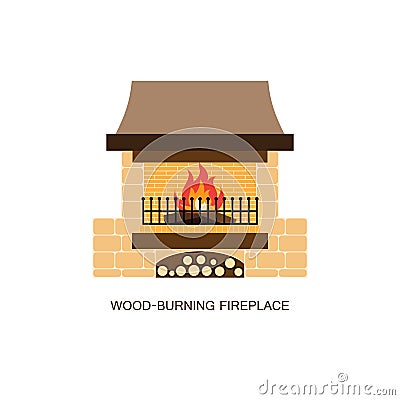 Wood burning fireplace illustration Vector Illustration