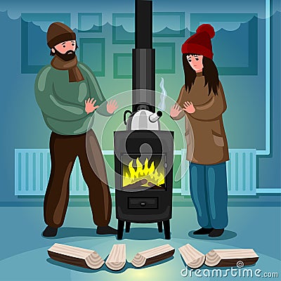 Wood burning stove. Vector Illustration