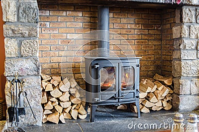 Wood Burning Stove Stock Photo