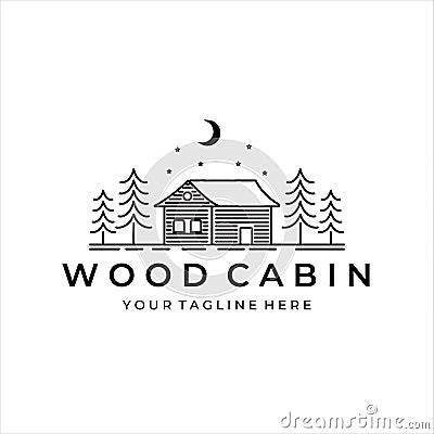 wood cabin or cottage line art minimalist simple vector logo illustration design Vector Illustration