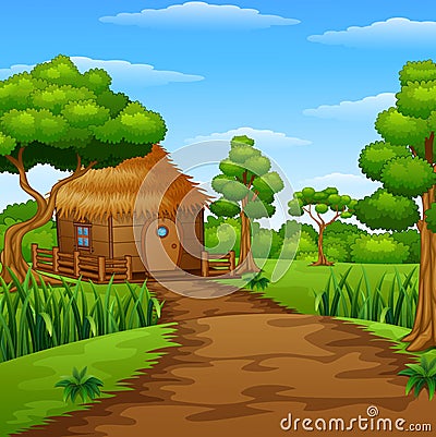 Wood cabin in the forest Vector Illustration