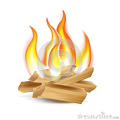 Wood camp fire isolated on white Vector Illustration