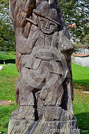 Wood carving detail at The Castle at Historic Å kofja Loka, Slovenia Editorial Stock Photo