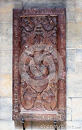 Wood carving in St. Vitus Cathedral - Prague Stock Photo