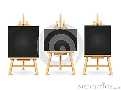 Wood chalk easels or painting art boards isolated on white background Vector Illustration