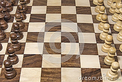 Wood chessboard with set pieces Stock Photo