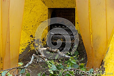 Wood chipper Hopper dimensions with puller rollers Stock Photo