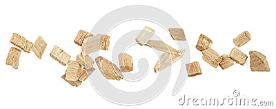 Wood chips isolated on white background, top view. Wood smoking chips Stock Photo