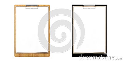 Wood clipboard and black clipboard with blank papers with copy space for mock up isolated on white background Stock Photo