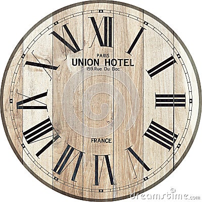 Wood clock union hotel clock wood clock Stock Photo