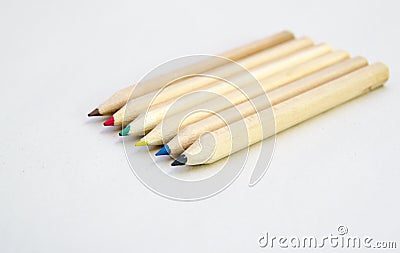 Wood colored crayons Stock Photo