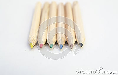 Wood colored crayons Stock Photo