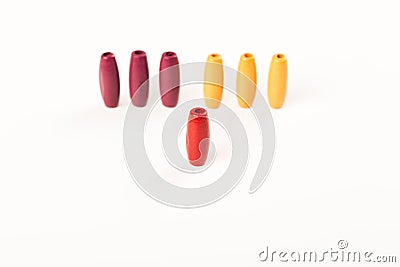 Wood colored pieces illustrated team work Stock Photo