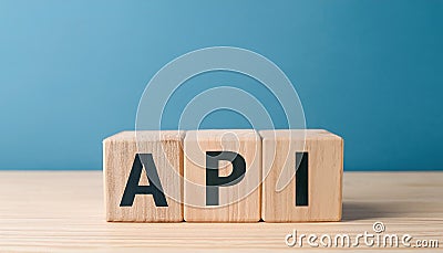 Wood cubes with abbreviation text API on wooden table. Application Programming Interface Stock Photo