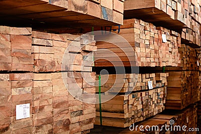 Wood factory stock and lumber board Stock Photo