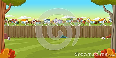 Wood fence on the backyard of a colorful house Vector Illustration