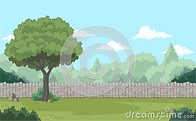Wood fence on the backyard. Vector Illustration