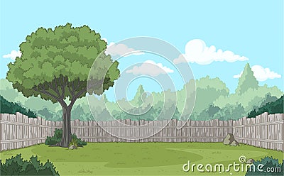 Wood fence on the backyard. Vector Illustration