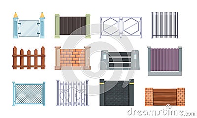 Wood fences. Outdoor elements for farm house vector cartoon templates of fences Vector Illustration