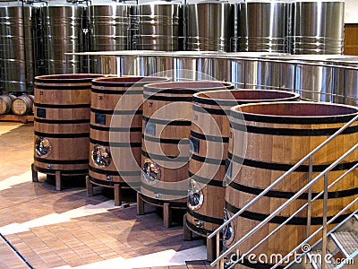 Wood Fermenters For Winemaking Stock Photo